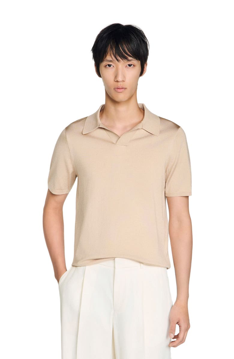SANDRO Short-sleeved V-neck polo shirt, Alternate, color, Beige