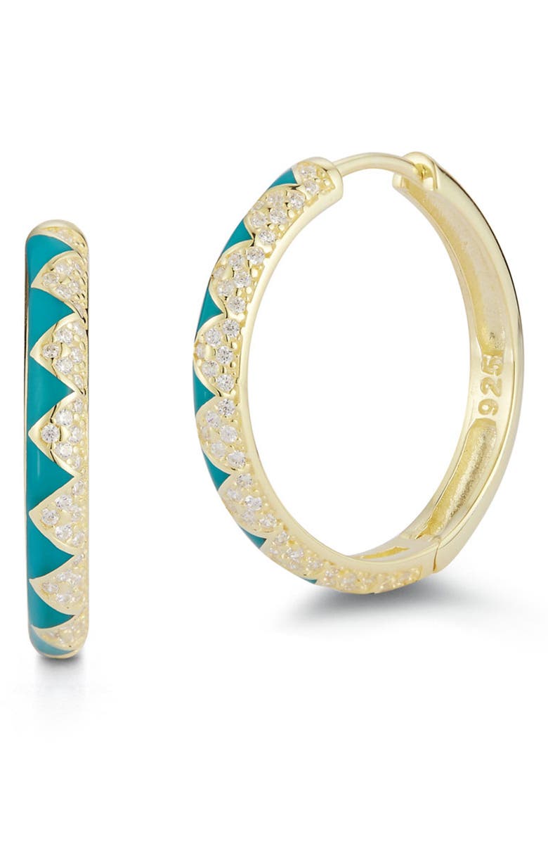 SPHERA MILANO 14K Gold Vermeil Enamel & CZ Hoop Earrings, Main, color, Yellow Gold