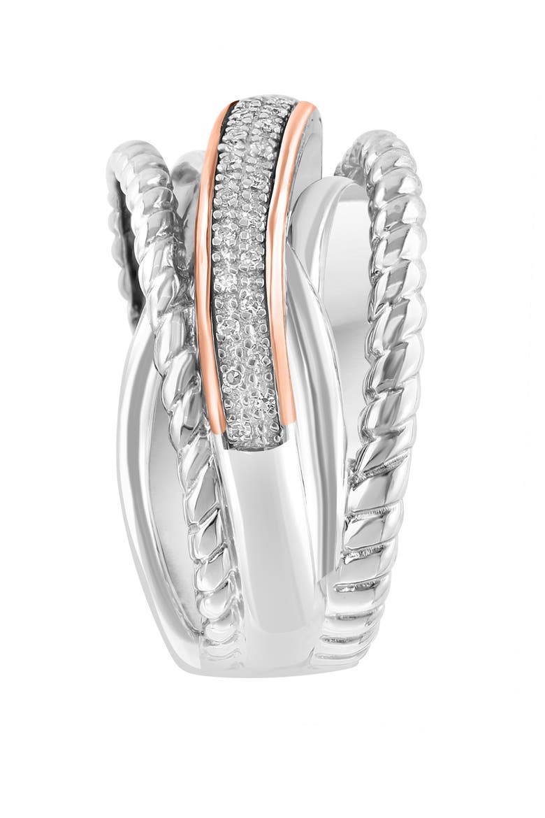Sterling Silver & 14K Rose Gold Cross-over Diamond Ring, Alternate, color, 14K Gold