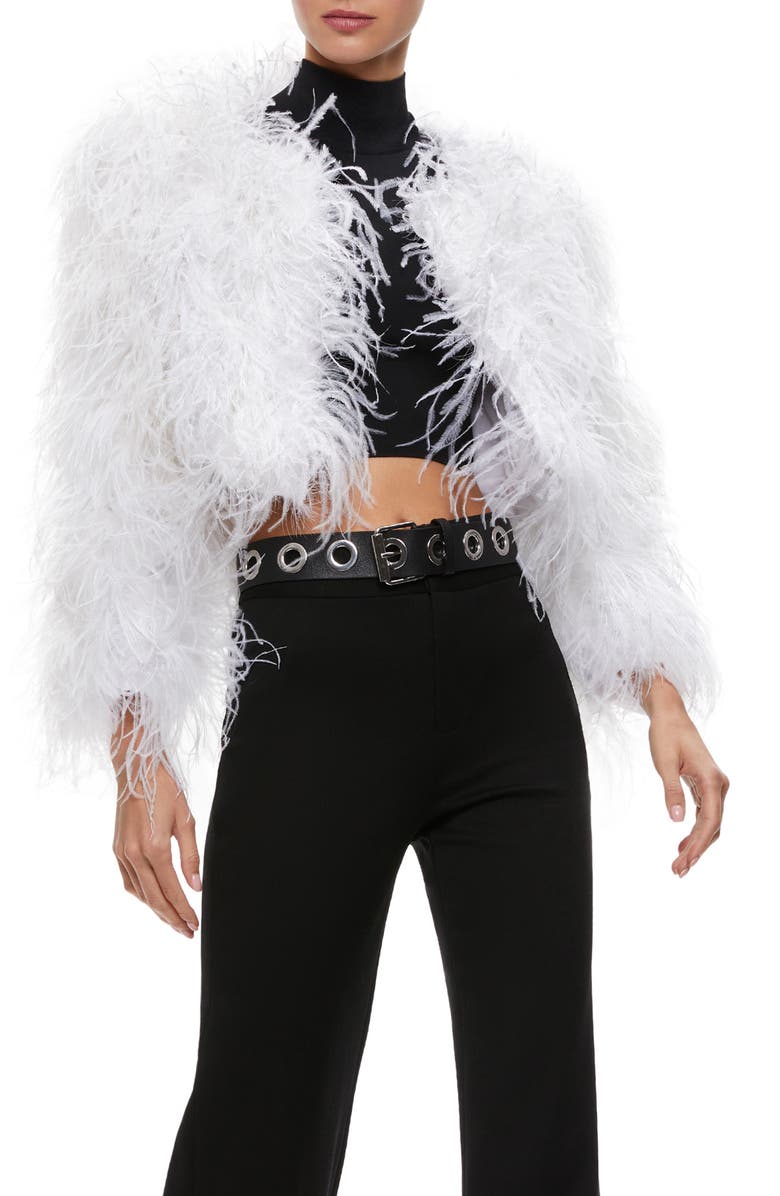 Alice + Olivia Kidman Feather Crop Jacket, Main, color, 