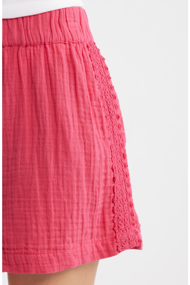 Crochet Trim Cotton Gauze Shorts, Alternate, color, BRIGHT ROSE