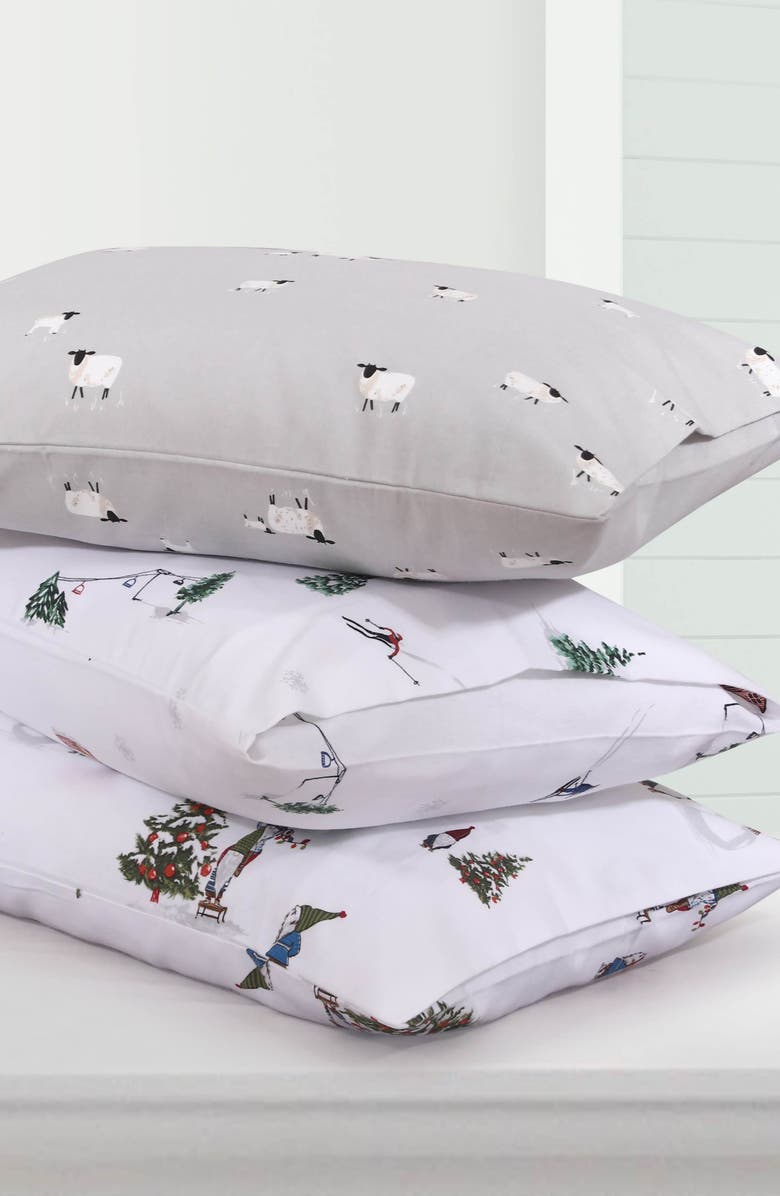 AZORES HOME Gnomes Cotton Flannel Sheet Set, Alternate, color, White Multi