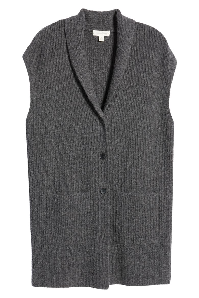 Long Ribbed Sleeveless Cardigan, Alternate, color, GREY DARK CHARCOAL HEATHER