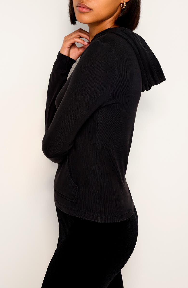 Good American Jeanius Rib Hoodie, Alternate, color, Black001