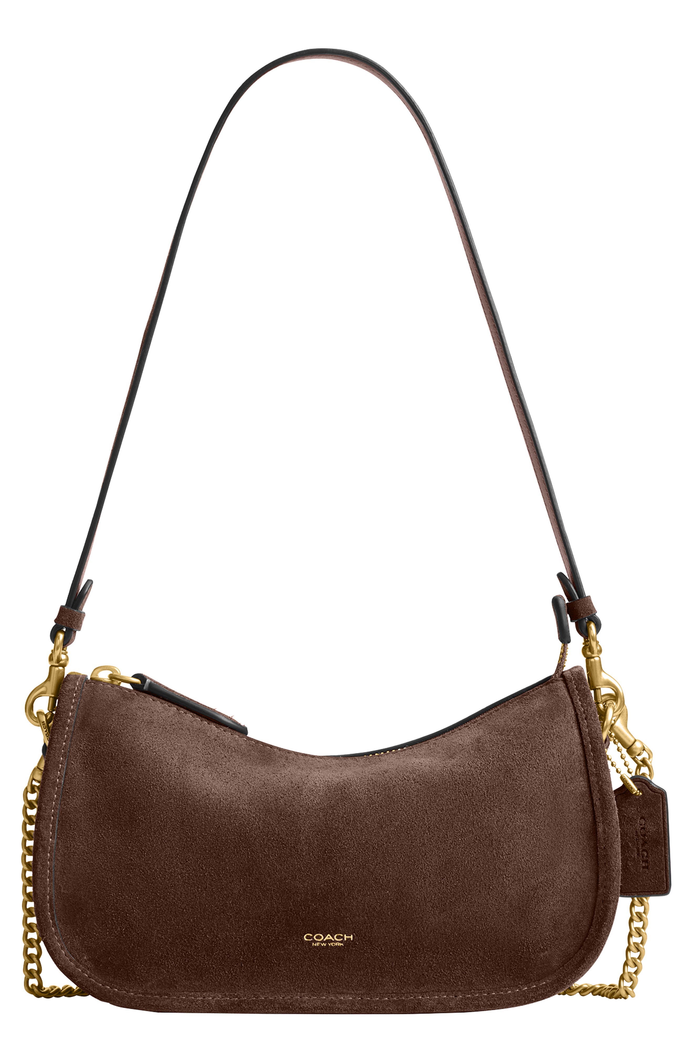 Waverly Suede Shoulder Bag, Main, color, DARK CHOCOLATE