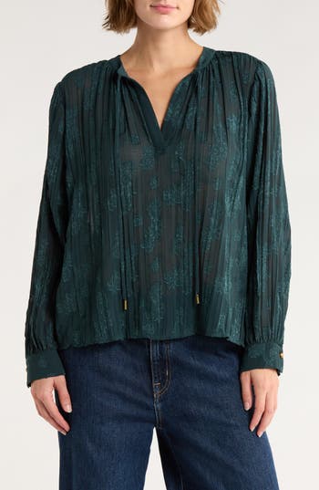 Melrose And Market Jacquard Boho Top In Green