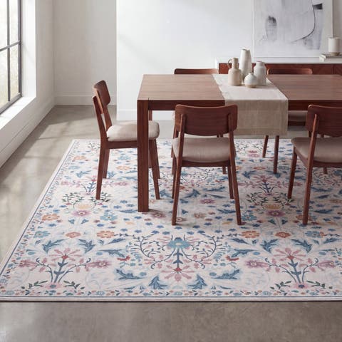 Primrose Art Nouveau Floral Border Non-Slip Machine-Washable Area Rug