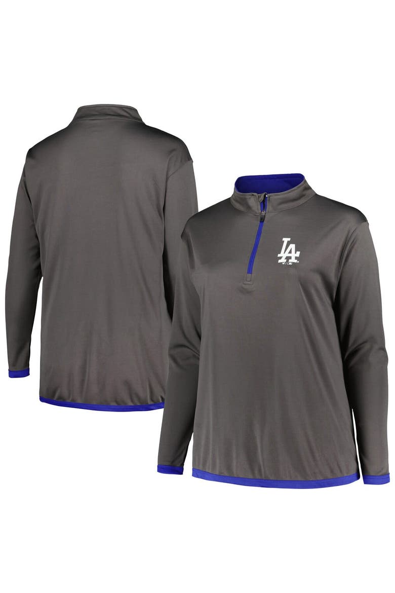Women's Profile Charcoal Los Angeles Dodgers Plus Size Quarter-Zip Jacket, Alternate, color, Charcoal
