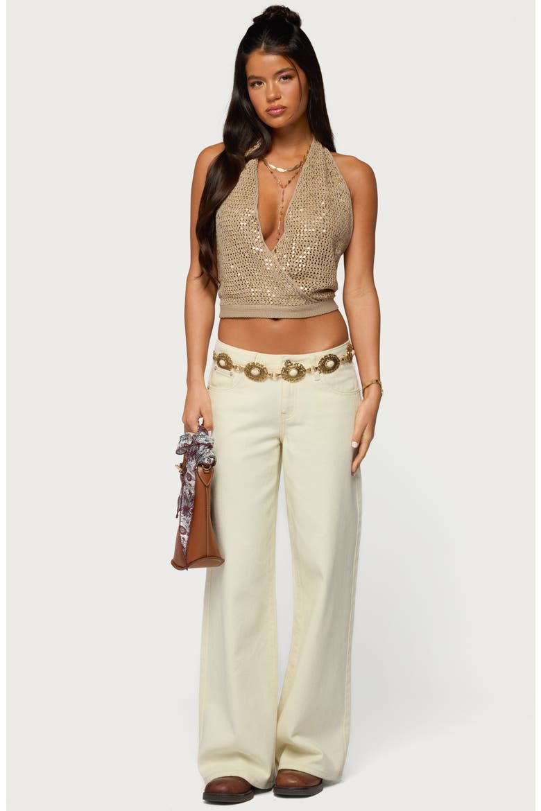 Sequin Crochet Halter Top, Alternate, color, GOLD