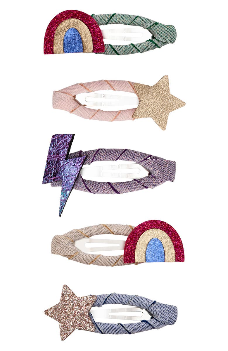 Mimi & Lula Kids' 5-Pack Rainbow Clic Clacs Hair Clips, Main, color, Bright Purple