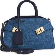 FERRAGAMO Mini Hug Denim Top Handle Bag