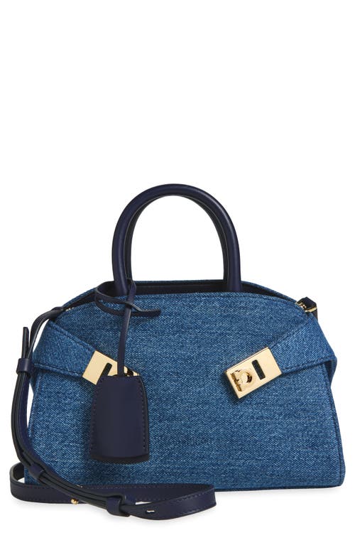 FERRAGAMO Mini Hug Denim Top Handle Bag in Denim/midnight at Nordstrom