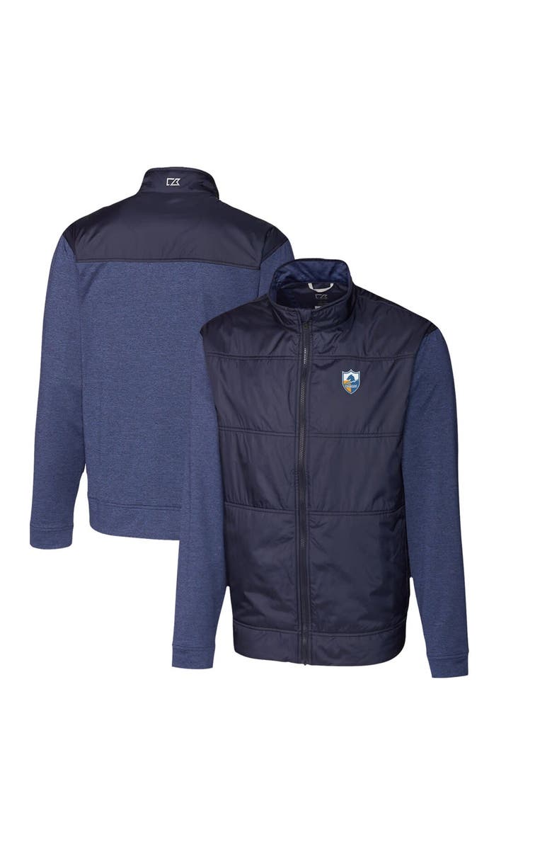 Cutter & Buck Men's Cutter & Buck Navy Los Angeles Chargers Throwback Logo Stealth Hybrid Quilted Full-Zip Windbreaker Jacket, Main, color, 