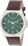 GEOFFREY BEENE Diamond Dial Leather Strap Watch, 42mm
