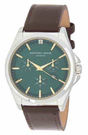 GEOFFREY BEENE Diamond Dial Leather Strap Watch, 42mm