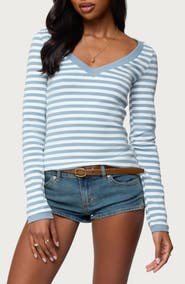 EDIKTED Kimi Stripe Long Sleeve Top