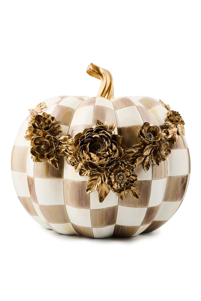 Mocha Check Floral Garland Pumpkin, Main, color, BROWN