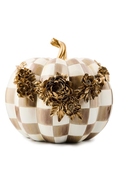 Mocha Check Floral Garland Pumpkin