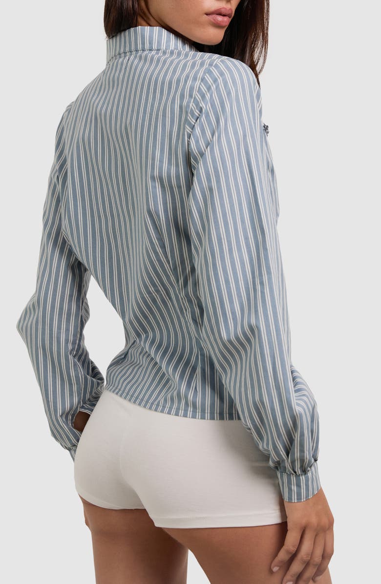 Motel Wells Frill Poplin Shirt, Alternate, color, Poplin Grey White St