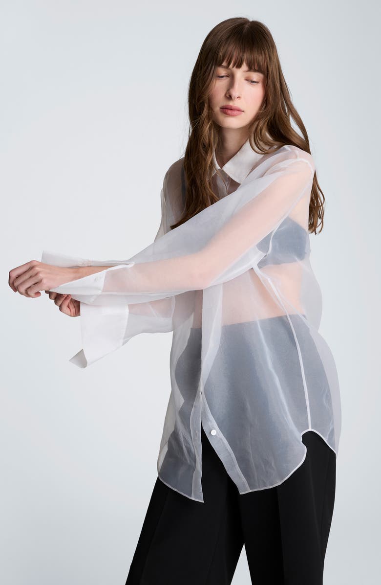 Kenneth Cole Sheer Oversize Button-Up Shirt, Alternate, color, Feather White