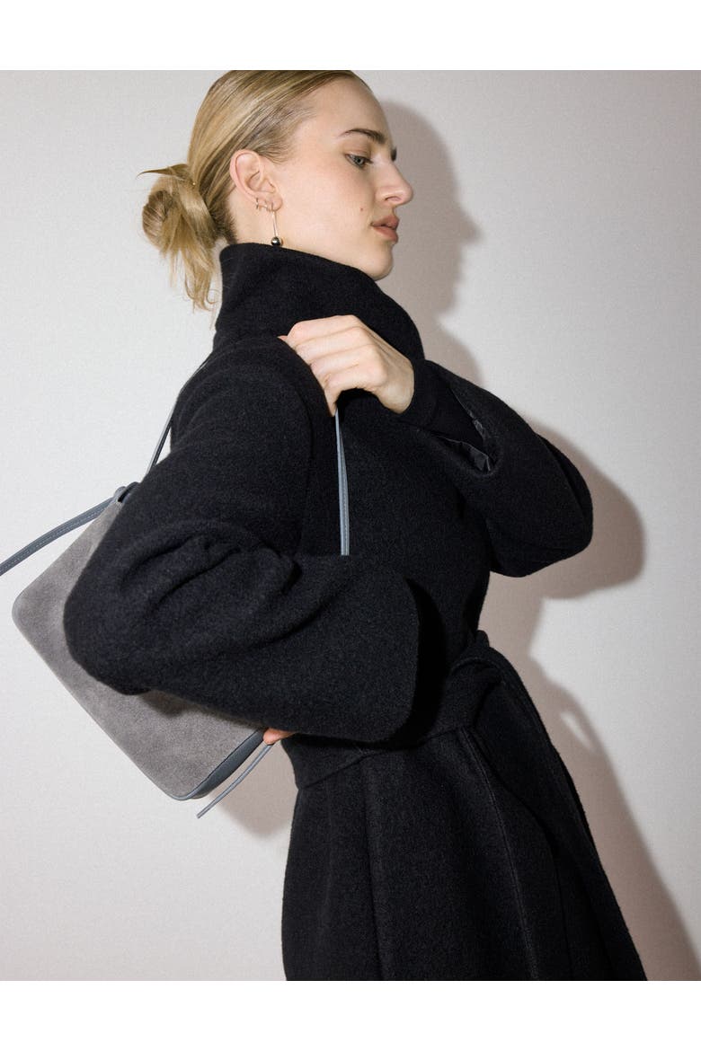 Funnel Belted Wrap Coat, Alternate, color, Black