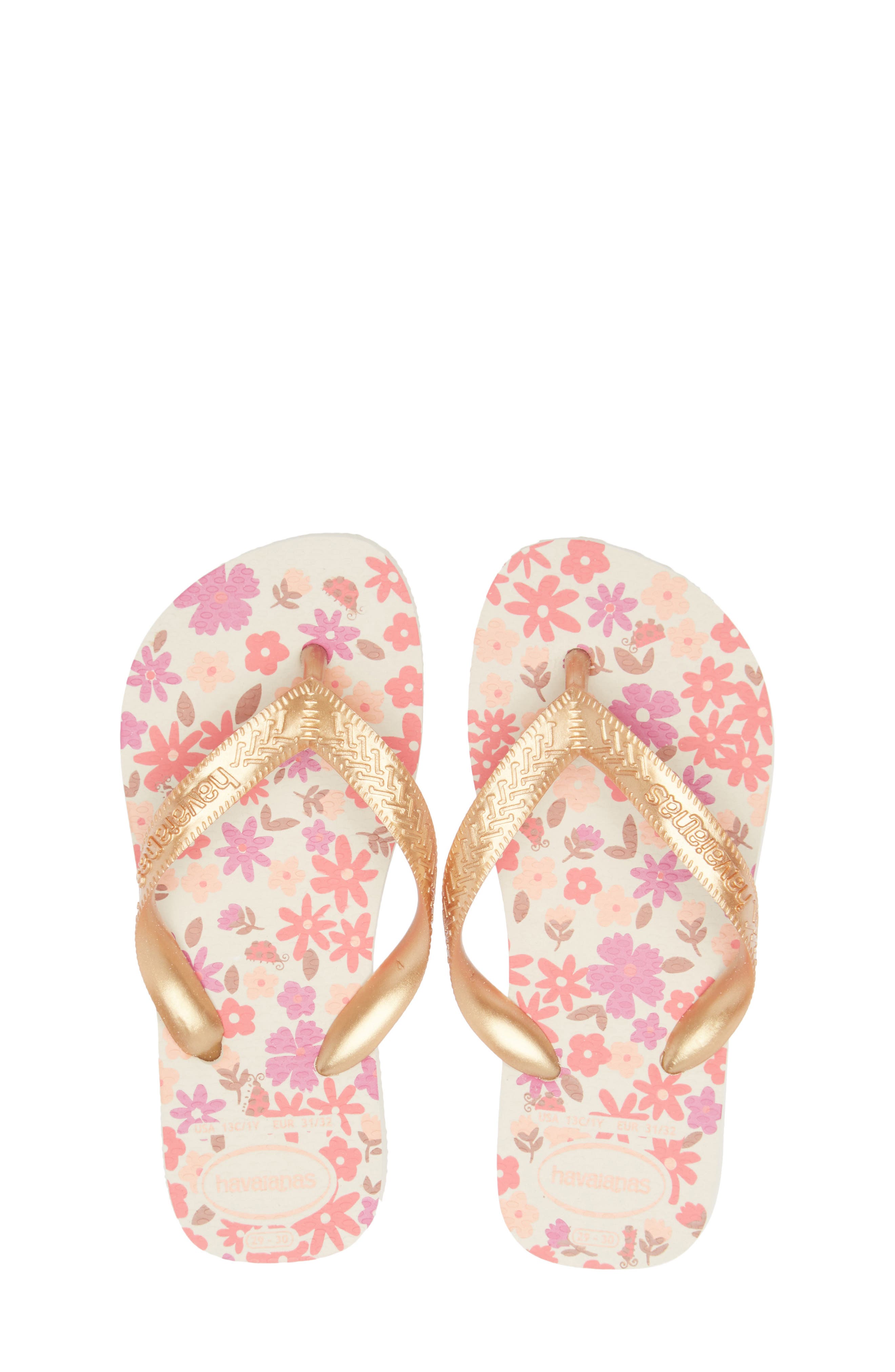 Havaianas Kids' Flores Flip Flop, Alternate, color, Beige/Golden