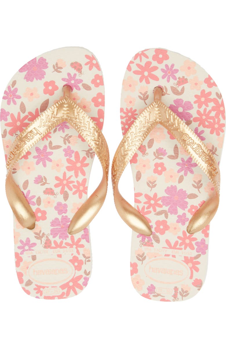 Havaianas Kids' Flores Flip Flop, Alternate, color, Beige/Golden