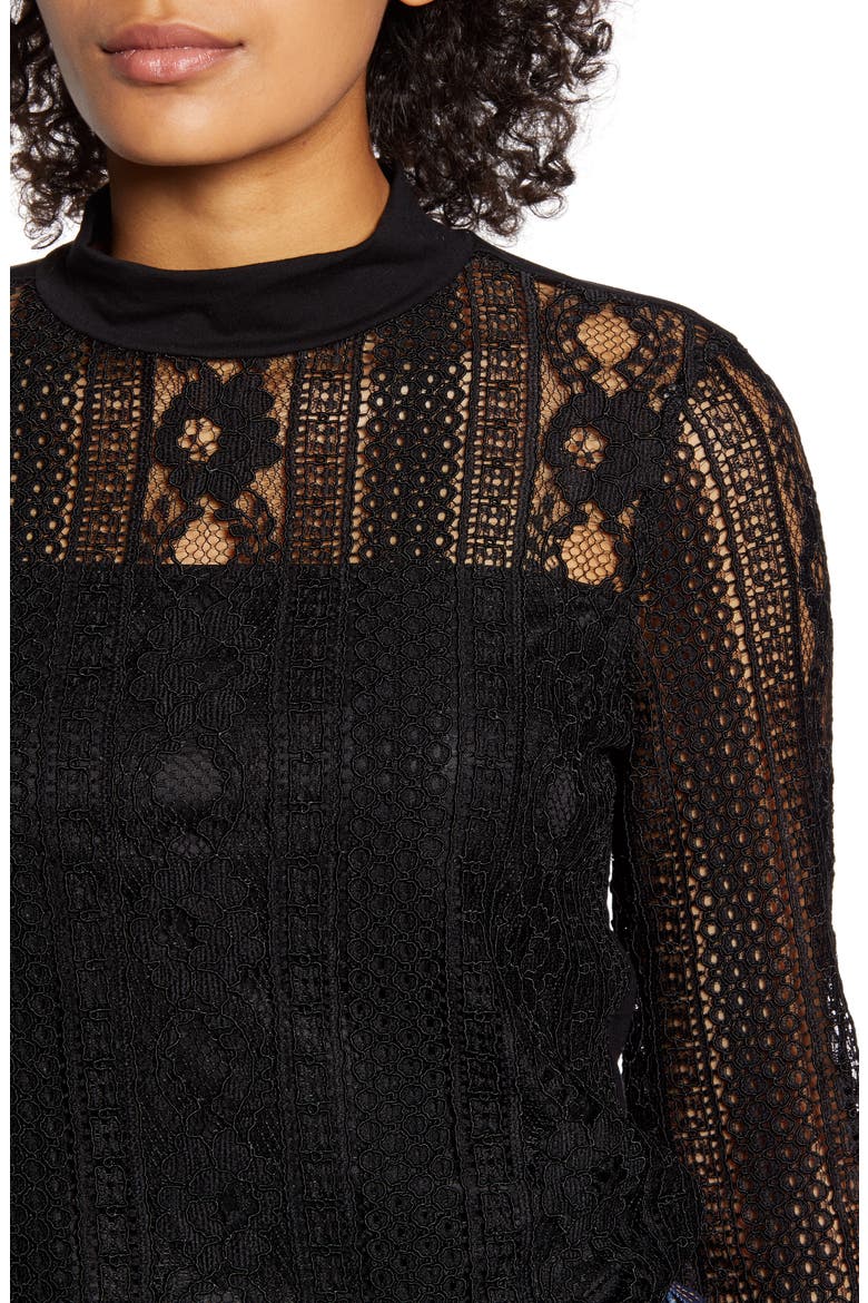 Lace Mock Neck Top, Alternate, color, BLACK