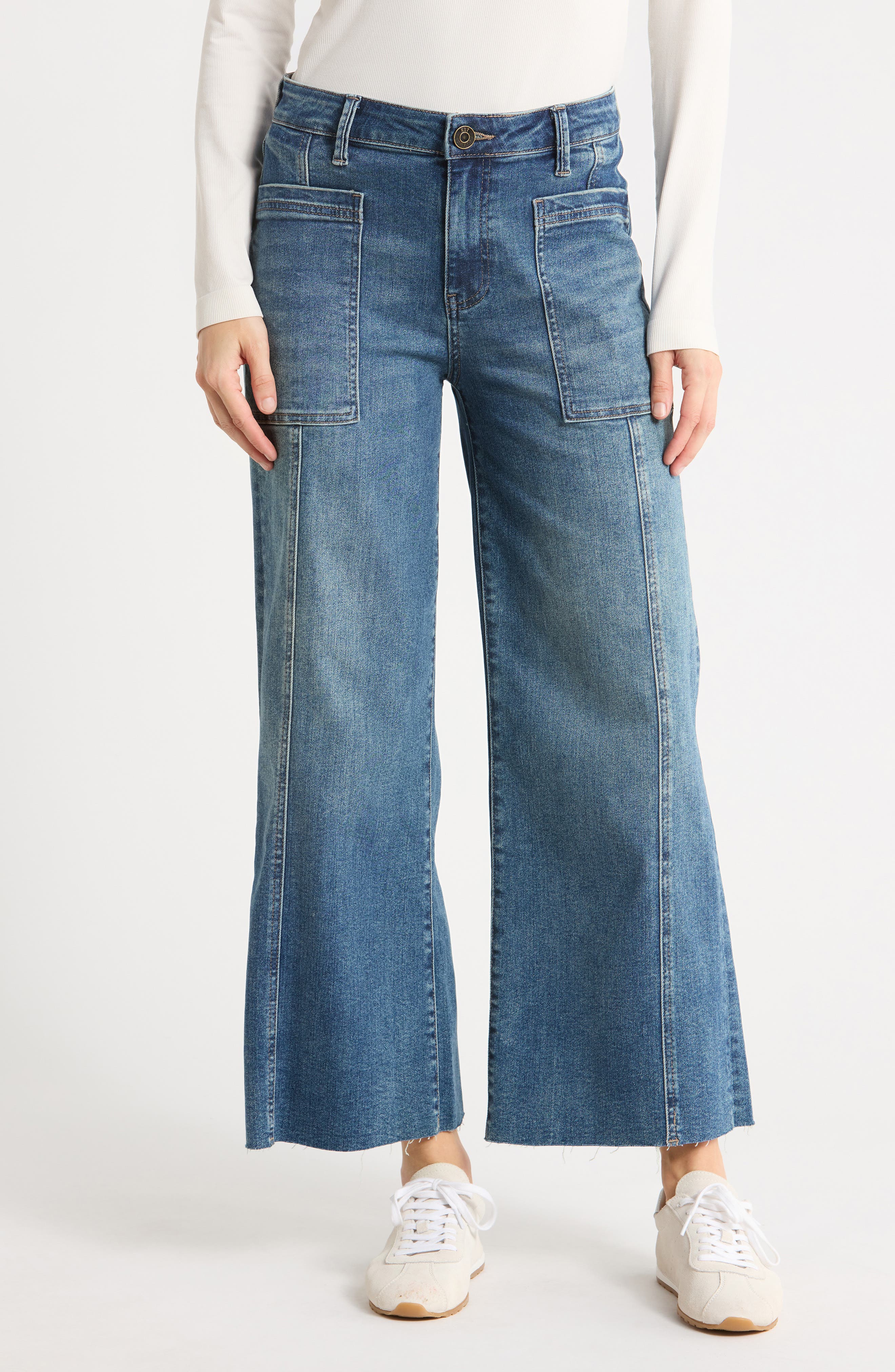 Lily High Waist Raw Ankle Wide Leg Jeans