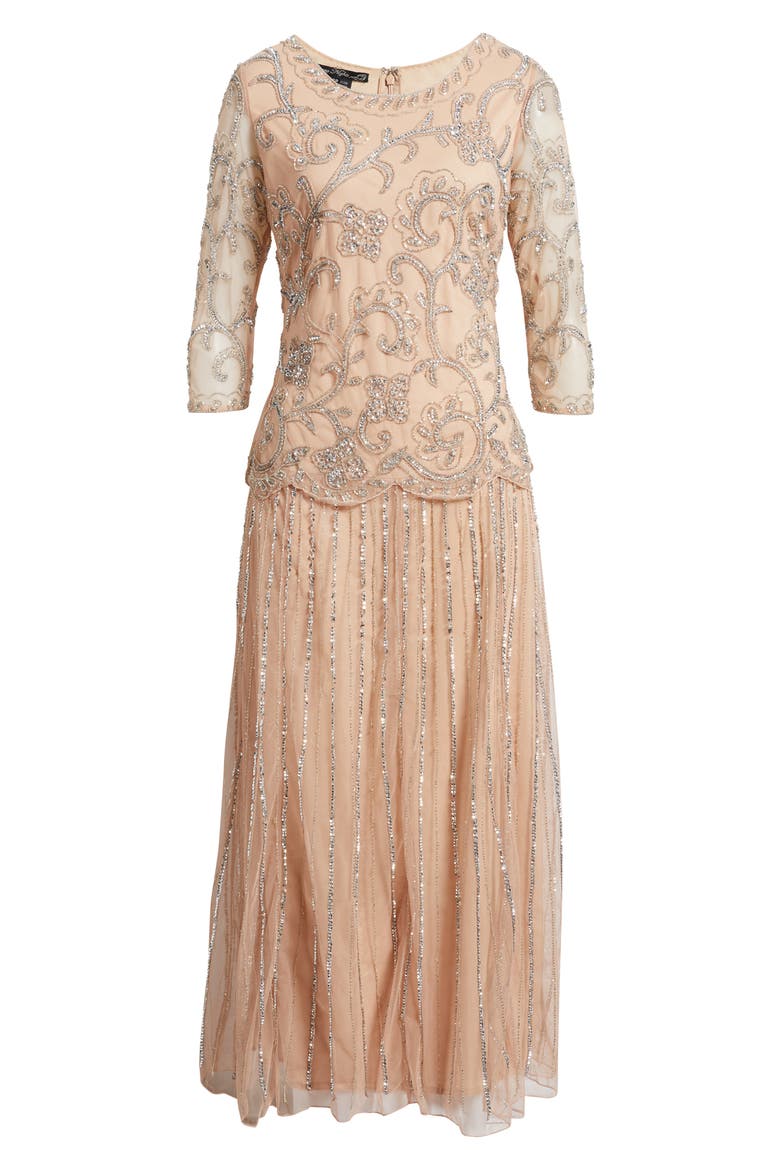 Beaded Chiffon Mock Two-Piece Dress, Alternate, color, BLUSH