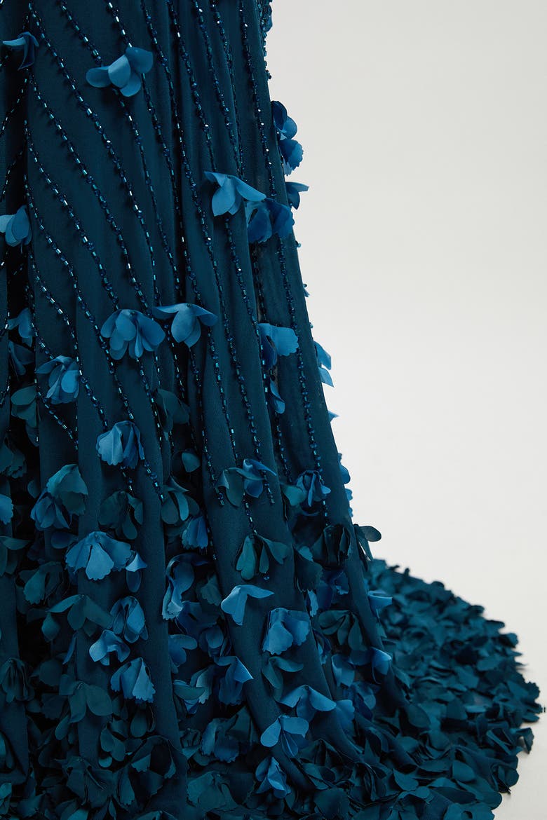 Petite Woven Maxi Rosette Dress, Alternate, color, Teal