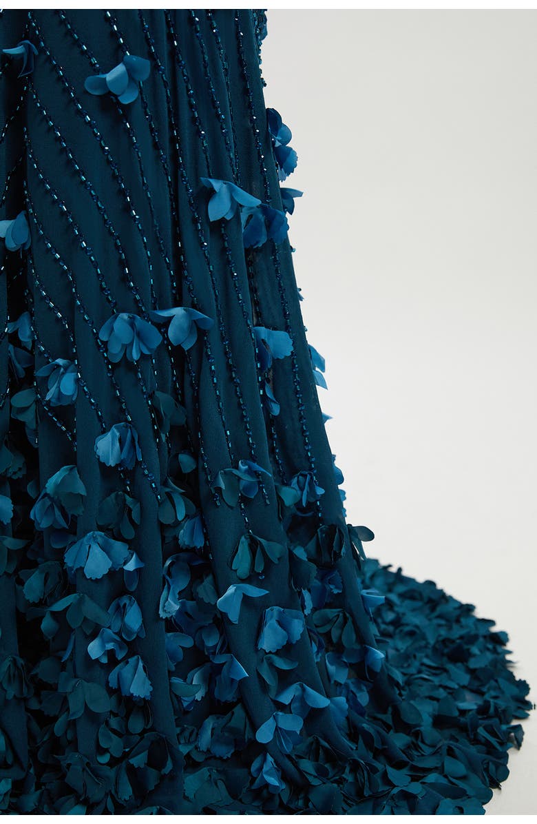 Karen Millen Petite Woven Maxi Rosette Dress, Alternate, color, Teal