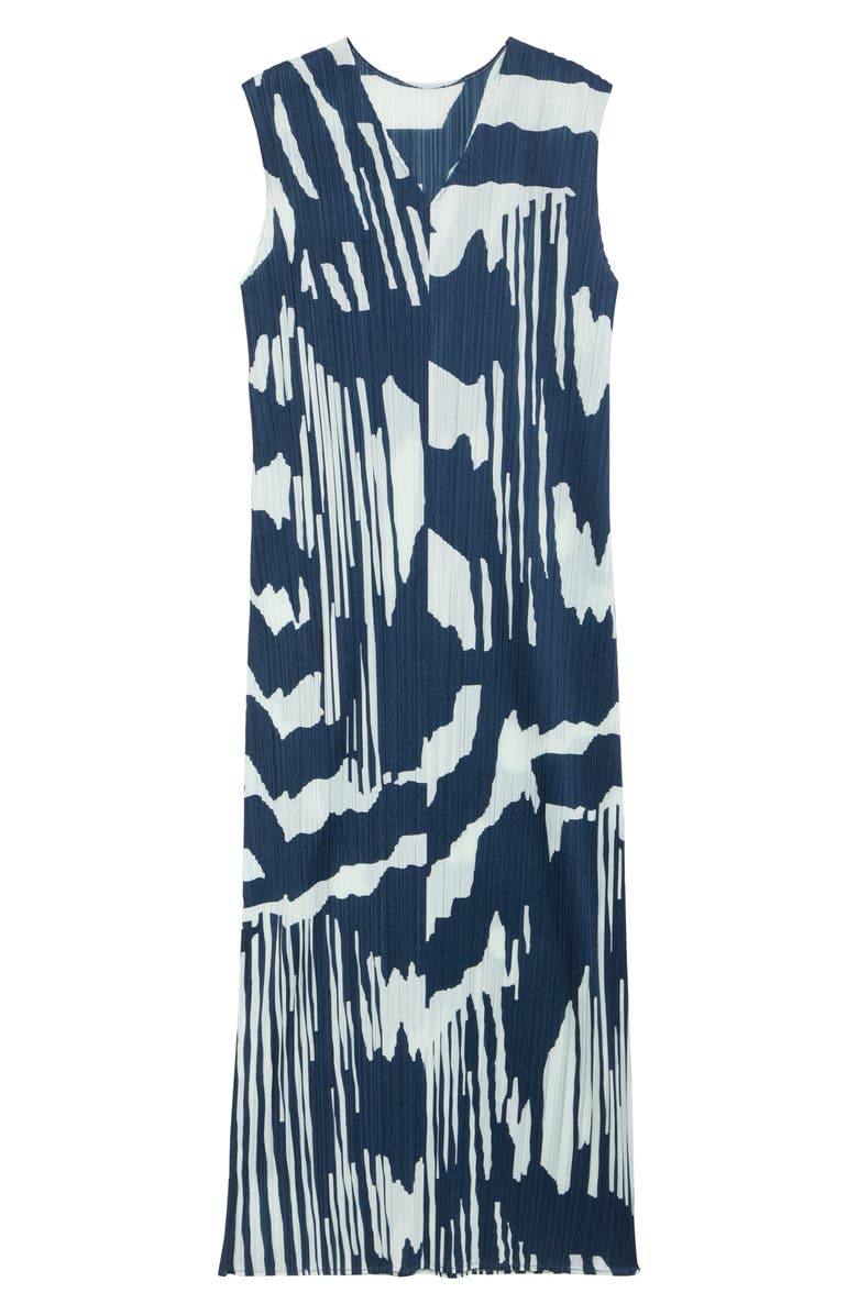 Pleats Please Issey Miyake Refraction Print Pleated Midi Dress, Alternate, color, Grayish Navy