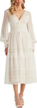 Tadashi Shoji Lace Detail Long Sleeve Cocktail Midi Dress