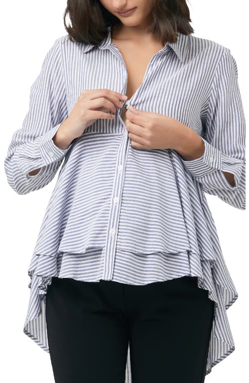 Ripe Maternity Stripe Layered Peplum Shirt In Blue