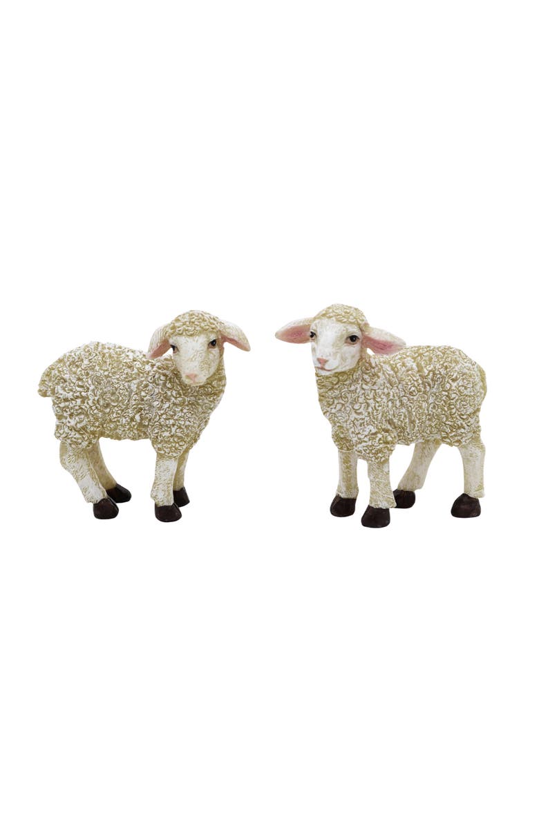 Transpac Set of 2 Resin Lamb Figurines Charming Home Decorations Decorative Objects, Main, color, Multicolored
