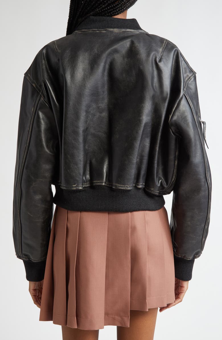Acne Studios Leather Bomber Jacket, Alternate, color, Black