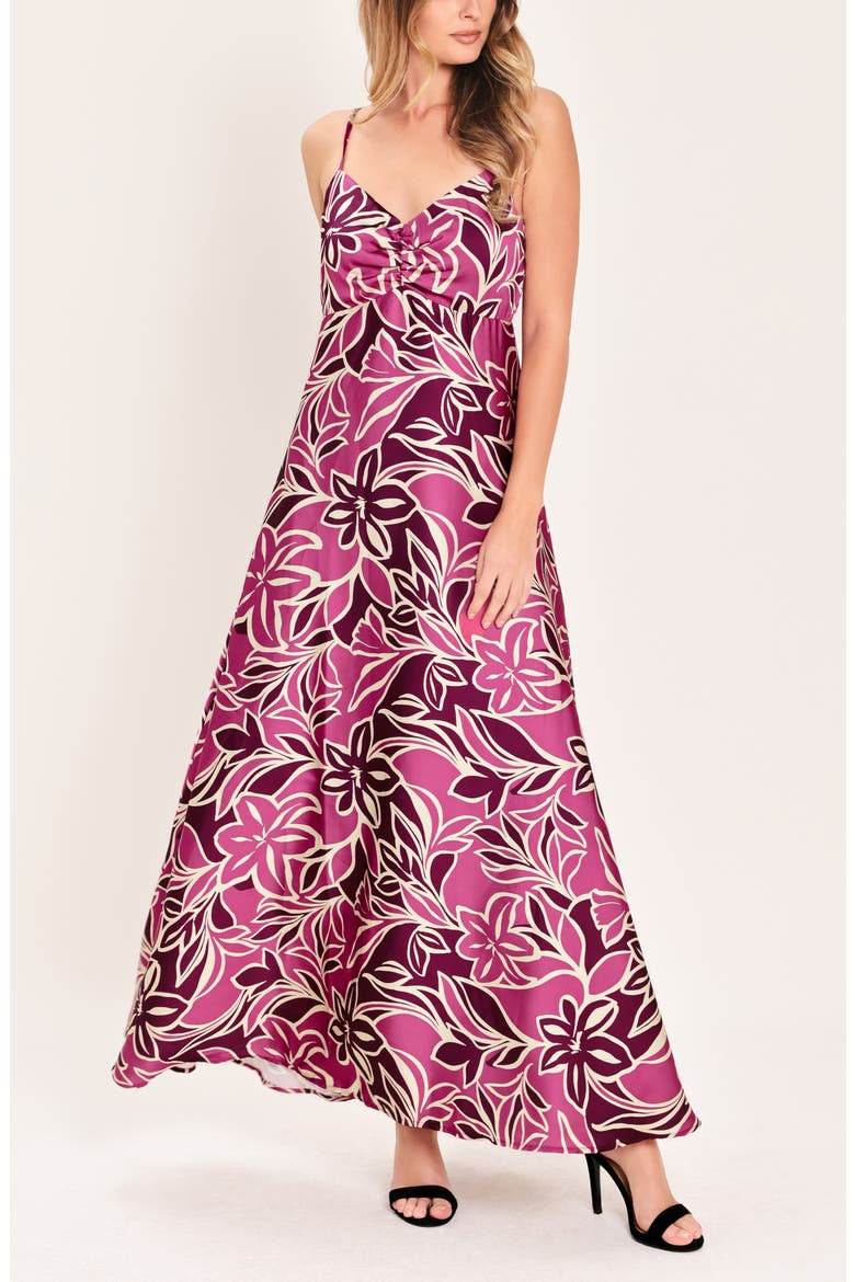 Floral Empire Waist A-Line Maxi Dress, Alternate, color, BERRY