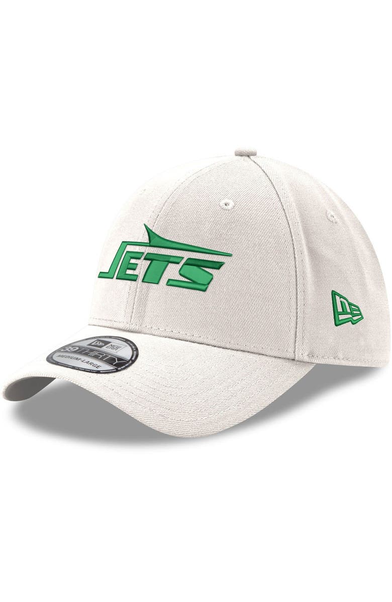 New Era Men's New Era White New York Jets Throwback Wordmark Iced II 39THIRTY Flex Hat, Main, color,