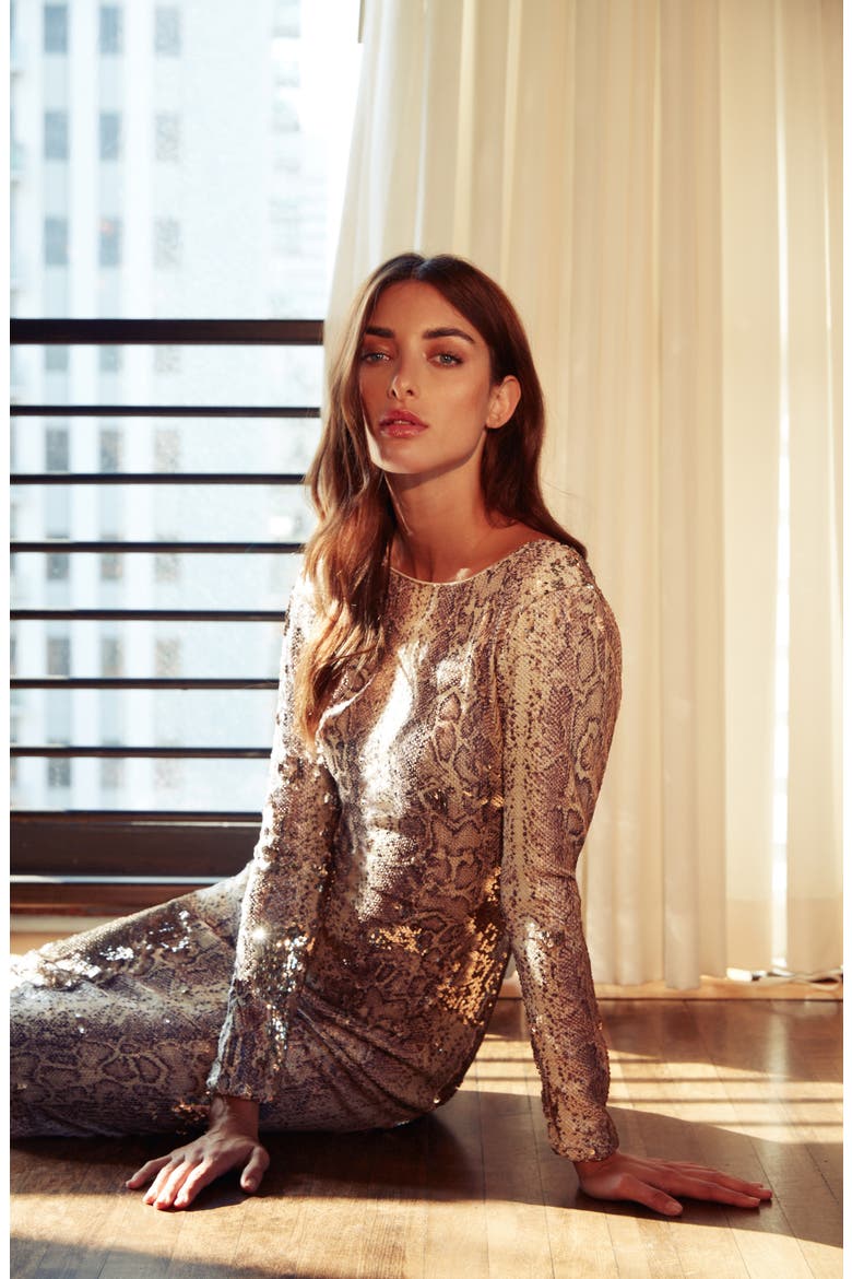 Emery Long Sleeve Sequin Sheath Dress, Alternate, color, PYTHON GOLD MULTI