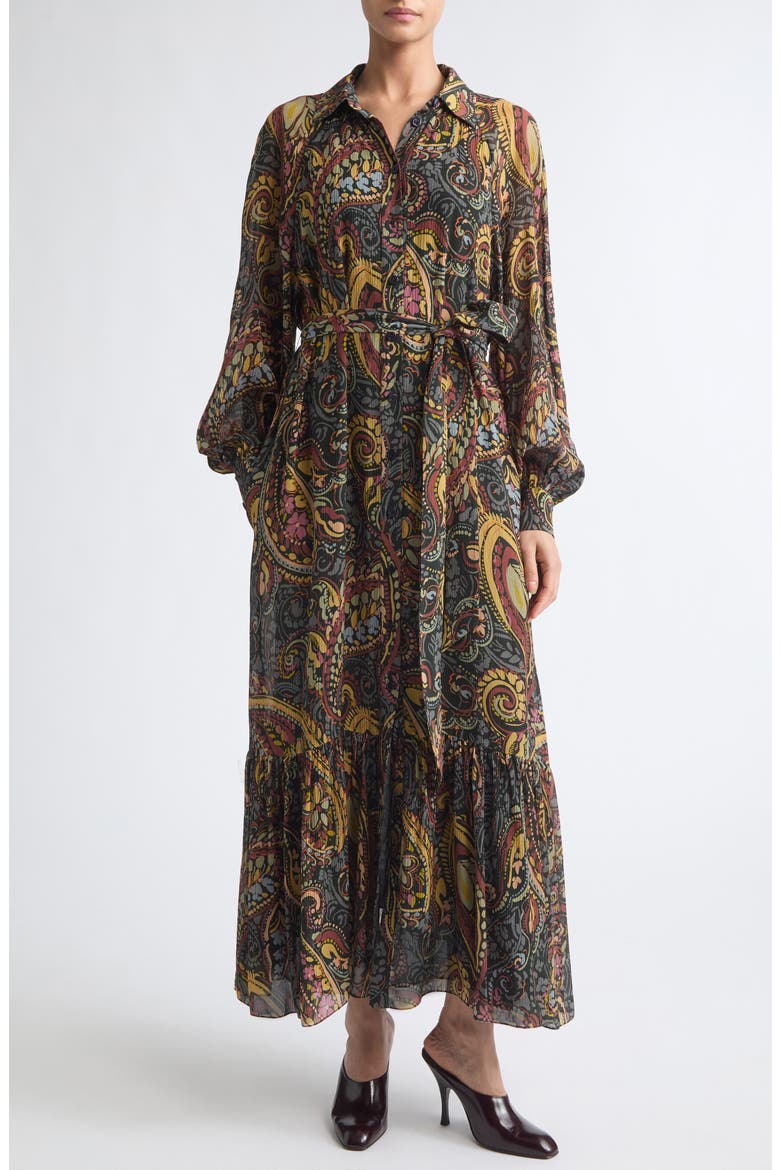 Printed Midi Dress, Main, color, PRINT ON BLACK BASE