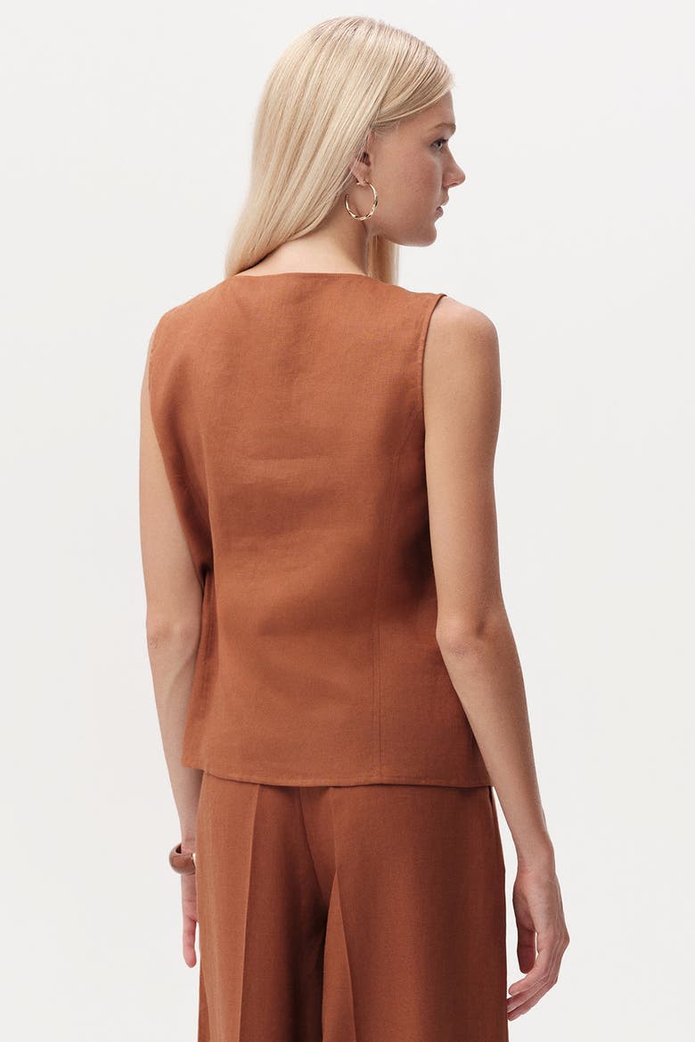 Edna Square Neck Linen Shirt, Alternate, color, Brown