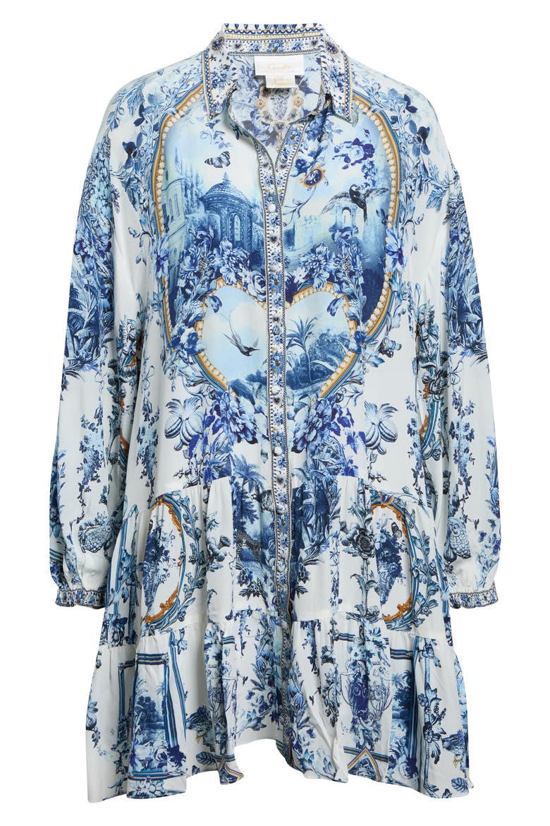 Tiered Long Sleeve Silk Dress, Alternate, color, THE PORCELAIN PARLOUR