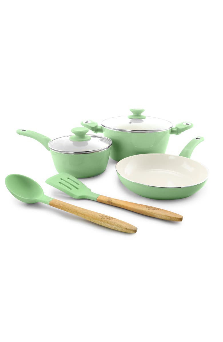 Gibson Home Plaza Cafe 7 Piece Essential Core Aluminum Cookware Set, Main, color, Green