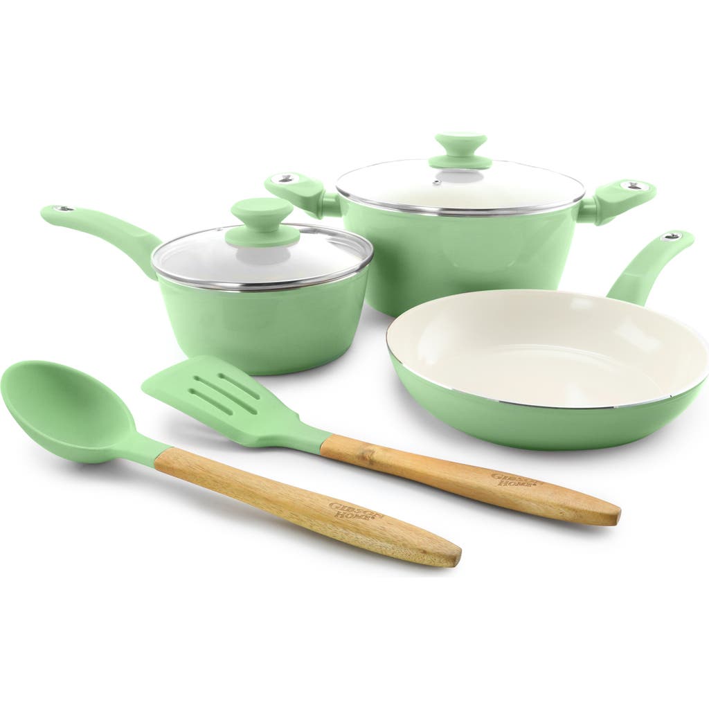 Gibson Home Plaza Cafe 7 Piece Essential Core Aluminum Cookware Set In Green