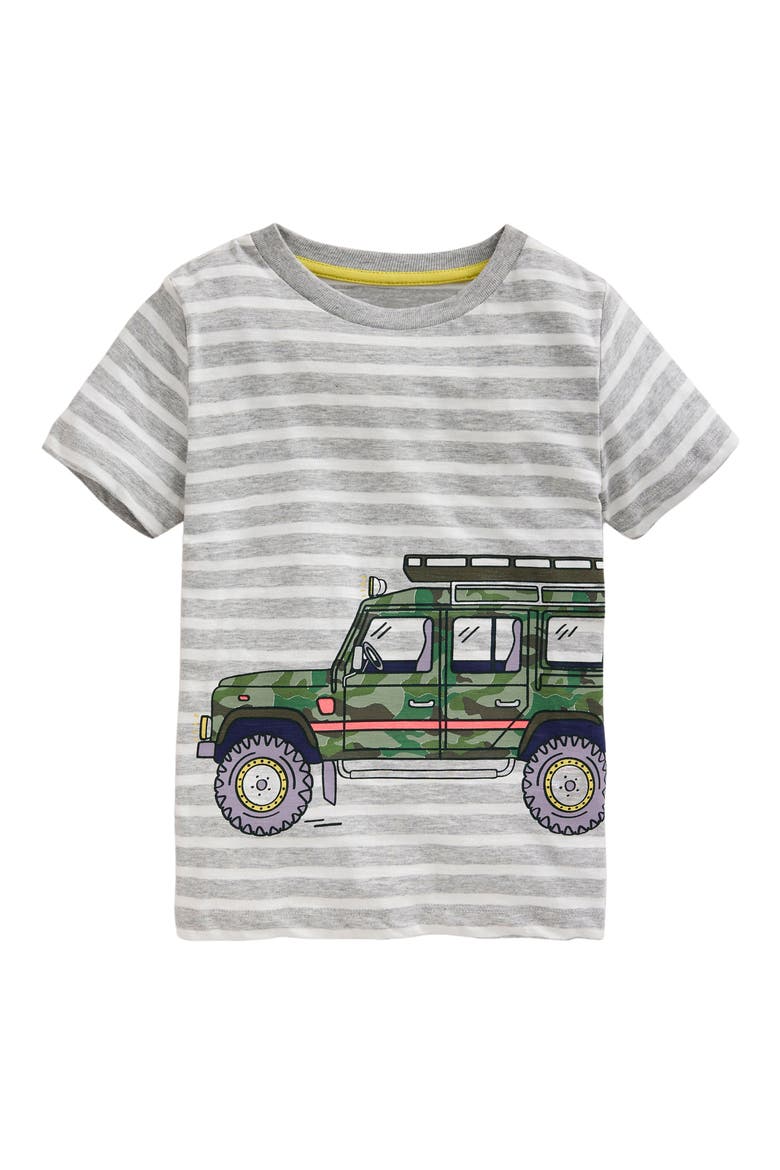 Kids' Stripe Jeep Appliqué Cotton T-Shirt, Main, color, GREY MARL/ IVORY STRIPE JEEP
