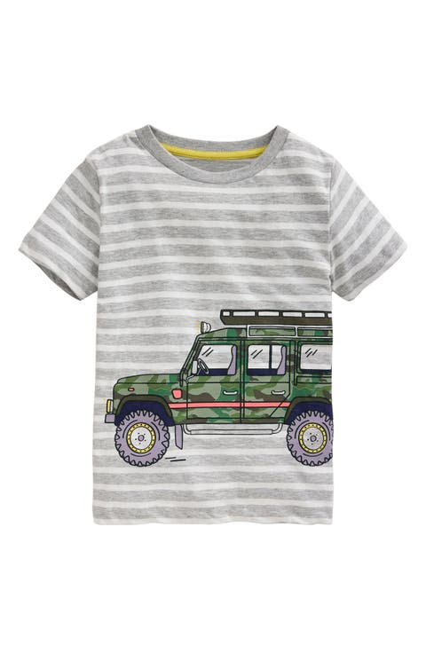 Kids' Stripe Jeep Appliqué Cotton T-Shirt