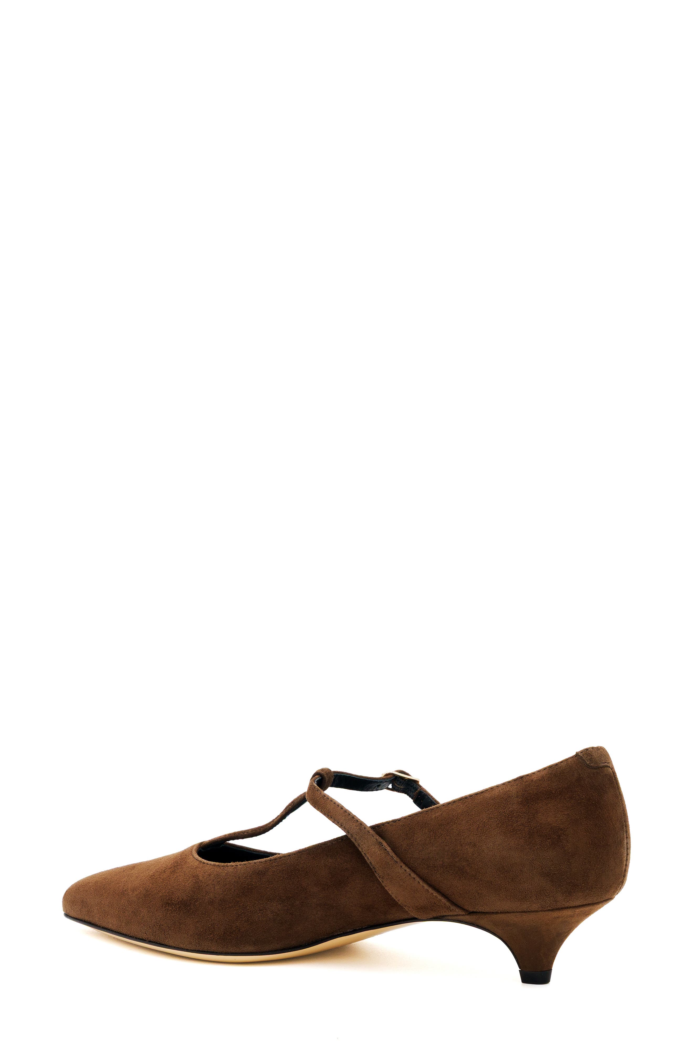 Acciaio Leather T-Strap Pump, Alternate, color, DARK BROWN