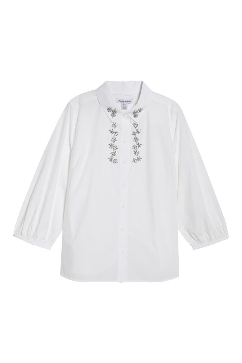 Oceana Isle Rhinestone Cotton Poplin Button-Up Shirt, Alternate, color, WHITE