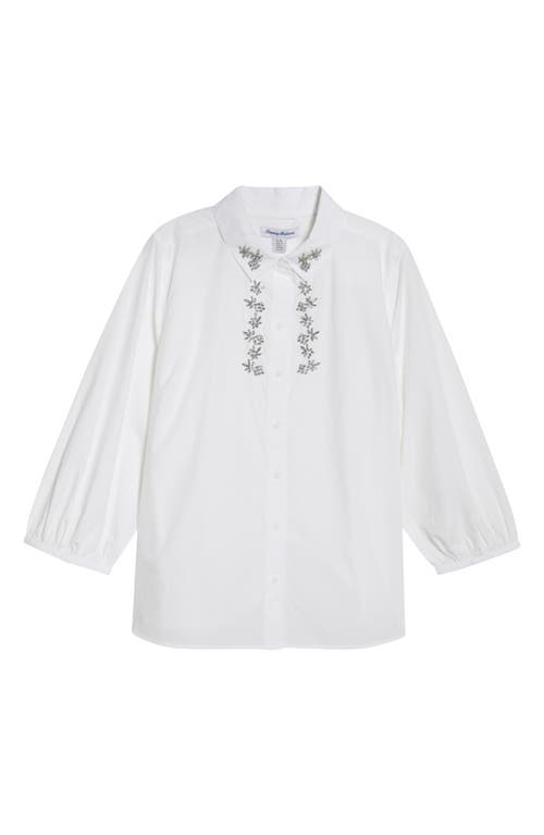 Tommy Bahama Oceana Isle Rhinestone Cotton Poplin Button-up Shirt In Gray